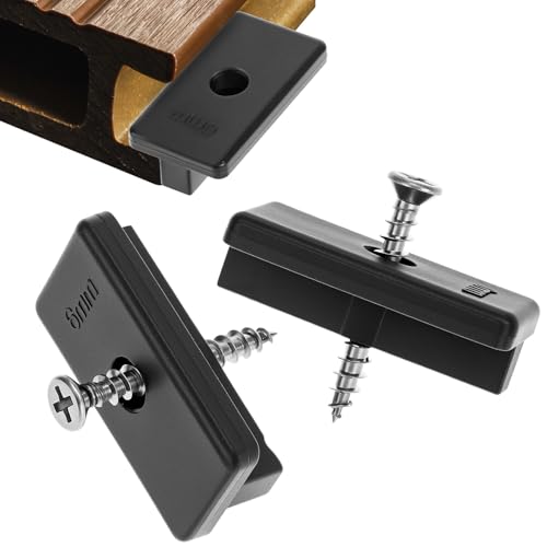 QWORK® 100 Stück WPC Dielen Clips, 6 mm Versteckte Kunststoff Deckungsbefestigungen mit Schwarzen Schrauben von QWORK
