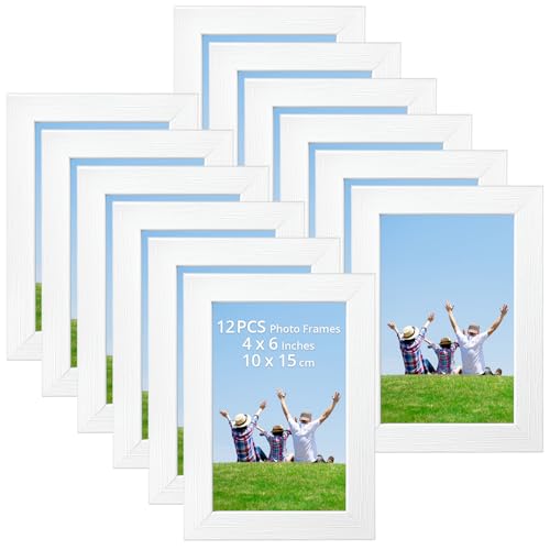 QWORK® 12 Stück Bilderrahmen Set, 10x15cm Bilderrahmen Weiß, Bilderrahmen zur Wandmontage, Fotorahmen Collage, für Wand- und Tischaufstellung von QWORK