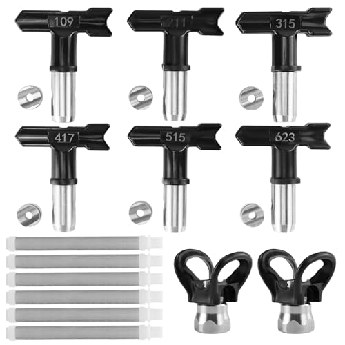 QWORK® 14-TLG Airless Düse Set Inklusive 6 Airless Farbsprühdüsen, 6 Spitzendichtung, 2 Düse Sitz, 6 Filter - Kompatibel mit den meisten Airless-Spritzgeräten von QWORK