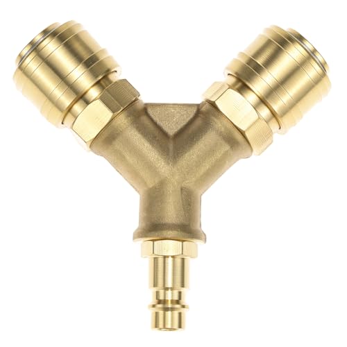 QWORK® 2-Fach Messing Druckluftverteiler mit Kupfer Kupplungen Außengewinde NW 7.2, 1/4-Zoll Luftschlauch Schnellkuppler Verteiler von QWORK