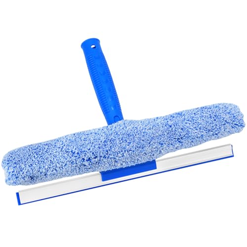 QWORK® 2-IN-1 Fensterwischer und Abzieher 35cm, Silikon-Fensterabzieher & Mikrofaser-Fensterwischer für Bad, Dusche und Glas von QWORK