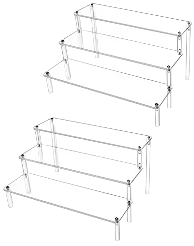 QWORK® 2 Stück 3-Stufig Acryl Display Ständer aus 4 mm Starker Acrylplatte - 30x21x15cm - Transparente Acryl Display Riser Regal für Figuren, Schmuck, Cupcake, Lippenstift, Nagellack, Gewürz von QWORK