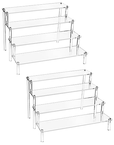 QWORK® 2 Stück 4-Stufig Acryl Display Ständer aus 4 mm Starker Acrylplatte - 30x25x20cm - Transparente Acryl Display Riser Regal für Figuren, Schmuck, Cupcake, Lippenstift, Nagellack, Gewürz von QWORK