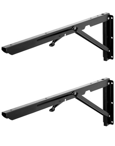 QWORK® 2 Stück 500mm Metall Schwerlast Klappkonsole Schwarz, Platzsparend Klappwinkel für DIY Werkbank, Tragkraft 100kg von QWORK