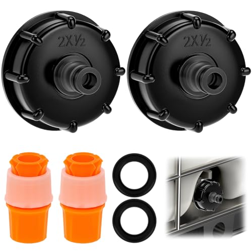 QWORK® 2 Stück IBC-Tankadapter, S60x6 1/2" Grobgewinde Schnuller-Ventiladapter, Schwarz, mit 2Innengewinde Anschluss Zubehör von QWORK