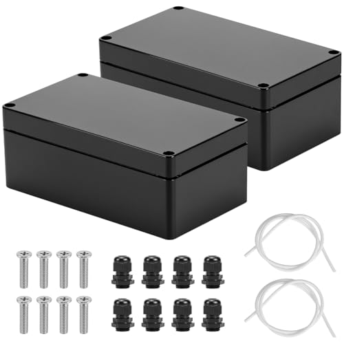 QWORK® 2 Stück Wasserdichtes ABS Kunststoff Abzweigdose IP65 Elektrische Boxen, 158 x 90 x 60 mm, Schwarz von QWORK