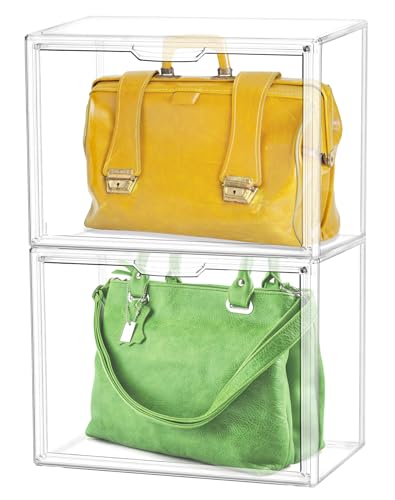 QWORK® 2 Stück aufbewahrungsbox transparent, handtaschen aufbewahrung, aufbewahrungsboxen stapelbar, für Handtasche, Schuhe, Spielzeug, Umhängetasche, 36 x 22 x 27 cm von QWORK