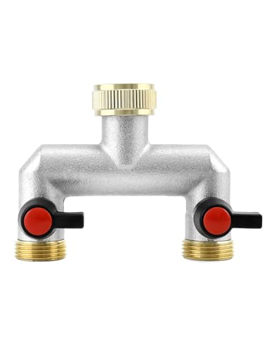 QWORK® 2 Wege Verteiler Wasser Schlauchverteiler aus Messing, 3/4 Zoll Wasserhahn Wasserverteiler Garten Wasserhahn Verteiler, Wasserhahn Adapter für Haus, Garten und Küche von QWORK