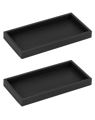QWORK® 2 stück Badezimmer tablett schwarz, Badezimmer dekotablett, silikon Badezimmer Organizer Set von QWORK