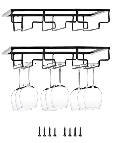 QWORK® 2 stücke weinglasregal, 3 reihen weinglashalter unter dem schrank, metall weingläser aufhänger, für barküche, schwarz von QWORK