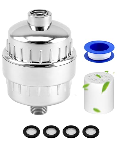 QWORK® 20-Schichten Duschfilter Hochleistungs Duschkopf Wasserfilter mit 2 Filterkartuschen um Chlor zu entfernen von QWORK