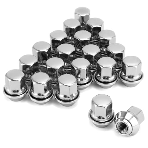 QWORK® 20 Stück Radmuttern, Chrom Radmuttern M12 x 1.5 x 34, Radmuttern 28mm, Kompatibel mit den Meisten Ford & Volvo Modellen von QWORK