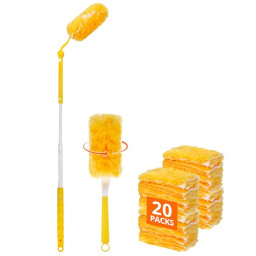 QWORK® 20 Stück Staubmagnet Nachfüllpack Set mit Ausziehbaren Griffen und Staubstab, Mikrofaser, Reinigung Mehrerer Oberflächen von QWORK