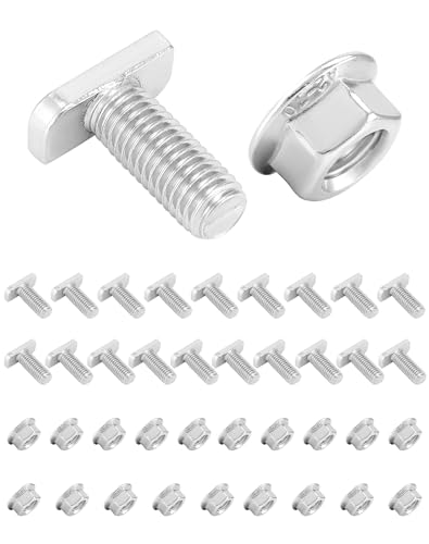 QWORK® 20 Stücke Hammerkopfschrauben M10 x 25, Einschraub T Mutter, Edelstahl A2-70 mit Flanschmuttern, Für Photovoltaik Solar Montageschiene von QWORK