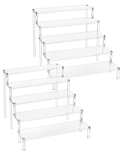QWORK® 2 Stück 5-Stufig Acryl Display Ständer aus 4 mm Starker Acrylplatte - 32x30x25cm - Transparente Acryl Display Riser Regal für Figuren, Schmuck, Cupcake, Lippenstift, Nagellack, Gewürz von QWORK