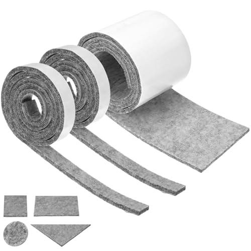 QWORK® 3 Rollen Selbstklebende Filzgleiter,120 x10cm/2cm Filzstreifen Selbstklebend, Grau 5 mm Dick Filzgleiter, für Möbelschutz von QWORK