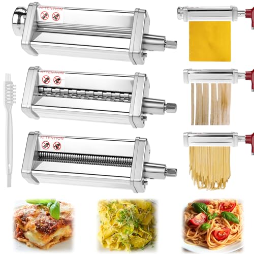 QWORK® 3 Stück Zubehör Nudelmaschine, Inklusive Nudelgitterrolle, Spaghettischneider, Fettuccinischneider, Kompatibel mit KitchenAid Standmixer von QWORK