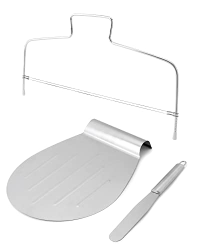 QWORK® 3 Teile Torten Zubehör Set, Tortenschneider, Streichpalette, Kuchenretter, für DIY Backen, Edelstahl von QWORK