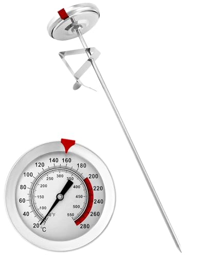 QWORK® 304 Edelstahl Frittierthermometer Grillthermometer 290°C/550°F mit 23cm Langer Sonde, Sofort Ablesbares Analog Fleischthermometer Kochthermometer Küchenthermometer von QWORK