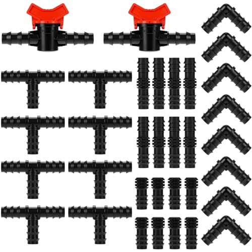 QWORK® 34 Stücke Bewässerung Anschluss Kit, Schlauch Verbinder für Gartensysteme, für 1/2-Zoll-Bewässerungsschläuche von QWORK
