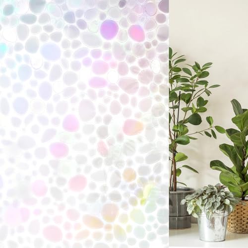 QWORK® 3D Fensterfolie Selbstklebend Sichtschutzfolie, 3D Kreise Muster, Regenbogeneffekt, 90 x 200 cm, Anti-UV für Büros, Heimbalkone von QWORK