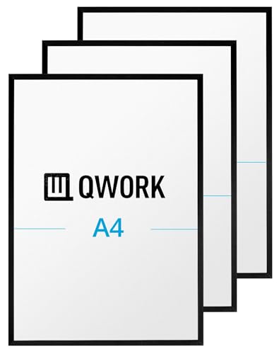 QWORK® 3er Set ALU Bilderrahmen A4 - Schwarz Aluminiumlegierung Rahmen mit Bruchsicherem Plexi-Glas - für Portraits, Puzzles, Poster, Urkunden von QWORK