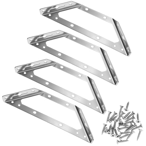 QWORK® 4 Stück 90 Grad Eckwinkel aus Edelstahl, Dreieckig Klammer, Rostfreie Regalstützen für Möbel von QWORK