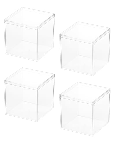 QWORK® 4 stück acryl-displaybox, transparente Box, 10 x 10 x 10 cm, aufbewahrungsbox mit Deckel, zum aufbewahren von süßigkeiten, Haarschmuck, Spielzeug von QWORK
