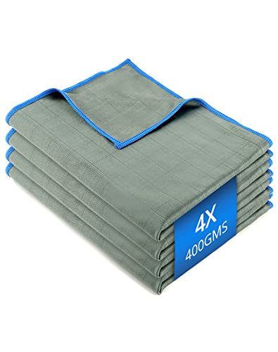QWORK® 4X Carbon Mikrofasertücher Streifenfrei Auto Fenstertuch Fusselfreie Poliertuch 400 GSM - 50x40 cm von QWORK