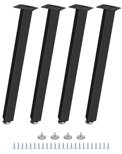 QWORK® 4X Robuste Metall Tischbeine 71 cm in Schwarz, Schräge Dreieckige Metallbeine mit Schützenden Gummifüßen für Schreibtisch/Esstisch/Couchtisch/Bank von QWORK
