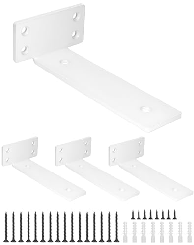 QWORK® 4er Set Schwerlast Regalhalterung 15cm, Unsichtbar Schwebende Wandregal Halterung 75 KG Tragkraft - Weiß von QWORK