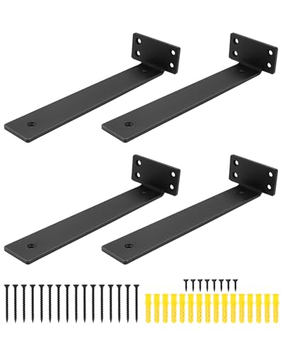 QWORK® 4er Set Schwerlast Regalhalterung 25cm, Unsichtbar Schwebende Wandregal Halterung 75 KG Tragkraft - Schwarz von QWORK