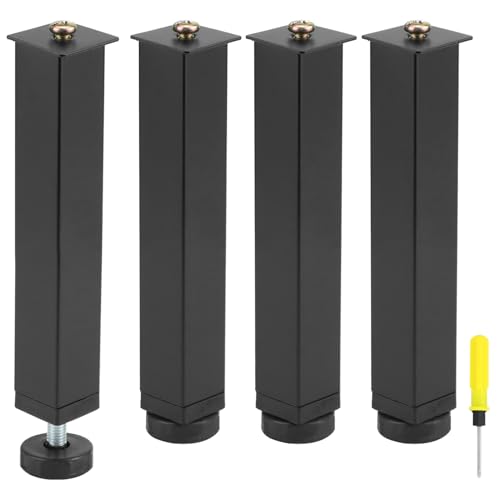 QWORK® 4er Set Verstellbare Möbelfüße 20-22cm für Betten, Sofas, Schränke & - Robuster Stahl - Schwarz von QWORK