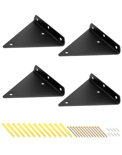 QWORK® 4stk schwarze unsichtbar regalhalterung, wandregal halterung, mit befestigungsschrauben, 13 x 14 cm von QWORK