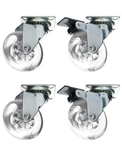 QWORK® 4stk. 75 mm Transparent Lenkrollen Fußbodenschonendes Polyurethan Möbelrolle, Tragkraft 40 kg (2 Bremse 2 ohne Bremse) von QWORK