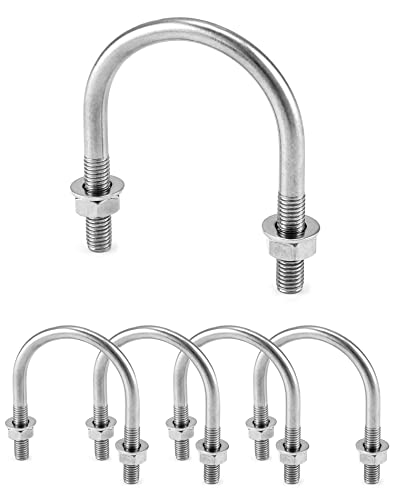 QWORK® 5 Stücke M8x 51mm U Bolzen, U Bügel 304edelstahl Mit 10 Unterlegscheibe Und 10 Mutter, Für Rohrleistungen von QWORK