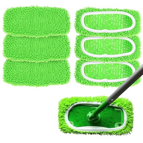 QWORK® 6 Stück Trockene/Feuchte Bodentücher Kompatibel mit Swiffer Bodenwischer, Waschbare Mikrofaser-Bodentücher für Nass- und Trockenreinigung von QWORK