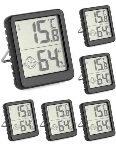 QWORK® 6 Stück hochpräzises digitalesThermometer Hygrometer, mit Komfortanzeige, für Wohnzimmer, Büros, Gewächshaus, Batterien nicht im Lieferumfang enthalten von QWORK