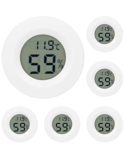 QWORK® 6 Stücke Mini-rundes digitalesThermometer Hygrometer, für Wohnzimmer, Büros, Gewächshaus, Batterien nicht im Lieferumfang enthalten von QWORK