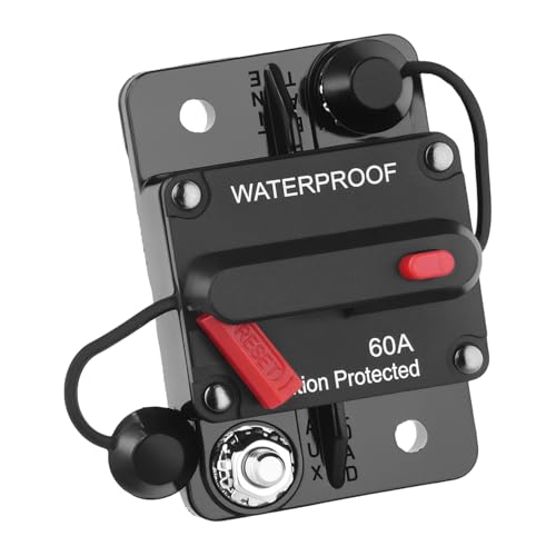 QWORK® 60A Sicherungsautomat mit Manueller Rückstellung, 12V-48V DC, Wasserdichter Inline-Sicherungswechselrichter für Trolling-Motoren, Autos, Booten und LKW von QWORK