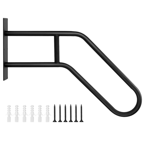 QWORK® 66 cm Sicherheitshandläufe für den Außenbereich, 1-3 Stufen Wandhalterung Handlauf Treppe, U-förmiger Handgeländer, für Gärten, Hotels, Schulen, Verandaeingänge, Schwarz von QWORK