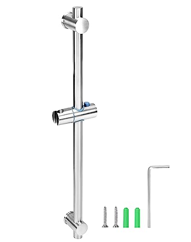 QWORK® 66cm Duschstange mit Flexibler Duschkopfhalterung - Edelstahl SUS 304 - Gebürstetes Finish - Verstellbare Montagesockel von QWORK