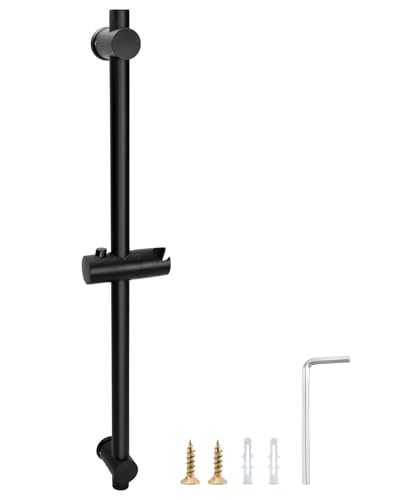 QWORK® 66cm Duschstange mit Flexibler Duschkopfhalterung - Edelstahl SUS 304 Mattschwarz - Verstellbare Montagesockel von QWORK