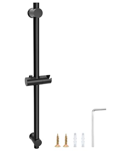 QWORK® 66cm Duschstange mit Flexibler Duschkopfhalterung - Edelstahl SUS 304 Mattschwarz - Verstellbare Montagesockel von QWORK
