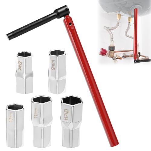 QWORK® 8-13mm Verstellbares Wasserhahn-Schlüsselset, Wasserhahn-Schlüssel mit wechselbaren Steckdosen, Hahnmutterschlüssel von QWORK