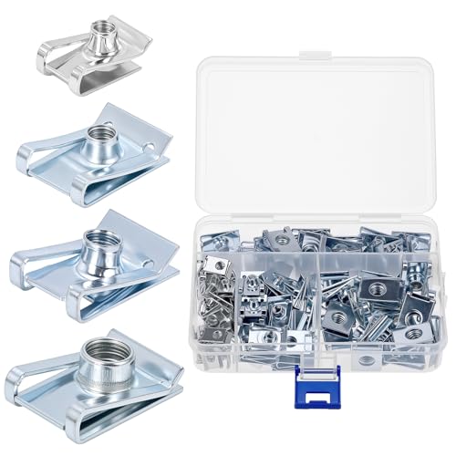 QWORK® 90 Stück Gewinde Clip Mutter Kit, U-Typ Blechmuttern aus Manganstahl, Sortiert in Aufbewahrungsbox, für Fahrzeugwartung von QWORK