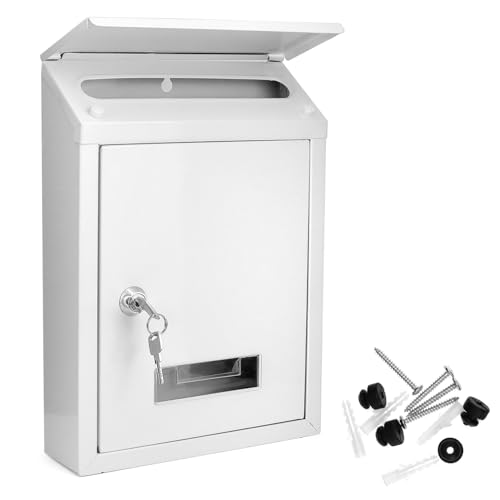 QWORK® Abschließbarer Spendenbox Briefkasten mit Oberem und Unterem Schlitz, aus Verzinktem Stahl, Wetter- und Korrosionsbeständig von QWORK