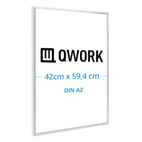 QWORK® Aluminium Bilderrahmen 42 x 59,4 cm (A2) Silber Matt - Bruchsicherem Acrylglas - für Portraits, Puzzles, Poster, Urkunden von QWORK