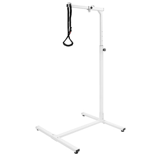 QWORK® Bettgalgen mit Trapezgriff - Freistehender Bett Aufstehhilfe für Senioren - Verstellbare Höhe 130-175cm, max. Belastung ca. 100 kg - Robuste Lackierter Stahl von QWORK