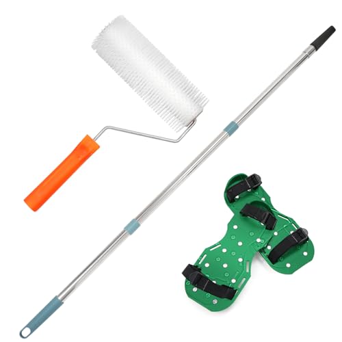 QWORK® Bodenbeschichtung Set, 23cm Entlüftungswalze(Zahnhöhe 20 mm)+Epoxid Spike Schuhe+1.2m Teleskopstange von QWORK